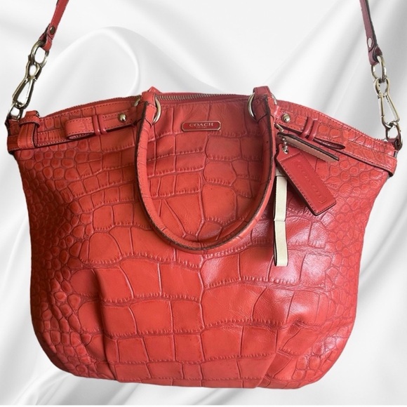 Coach Handbags - Coach Red Croc-Embossed Shoulder Bag